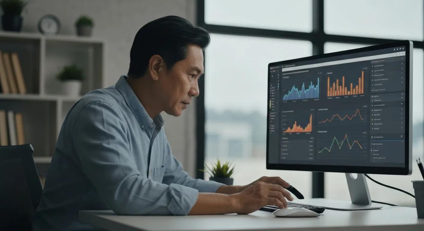 Small business owner implementing cost-effective advertising strategies, using retargeting, landing page optimization, and high-performing channels to maximize ROI and drive growth on a limited budget