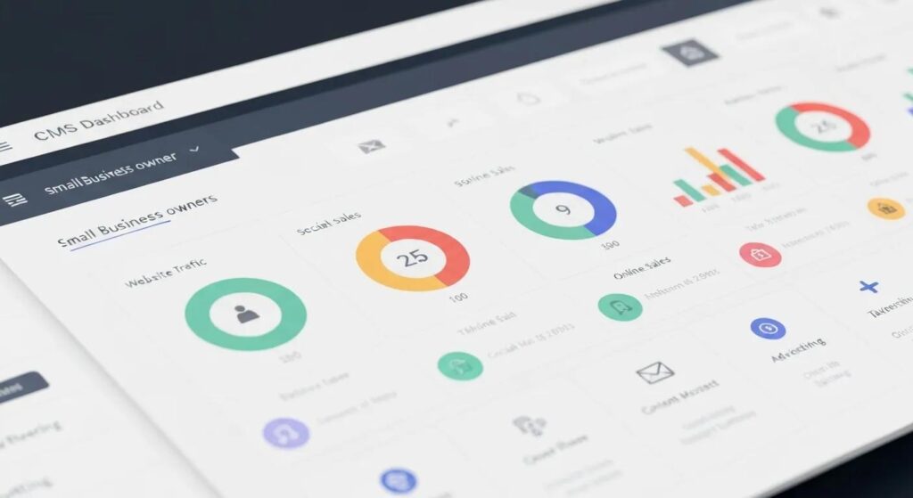 A close-up view of a CMS dashboard highlighting essential features for small businesses