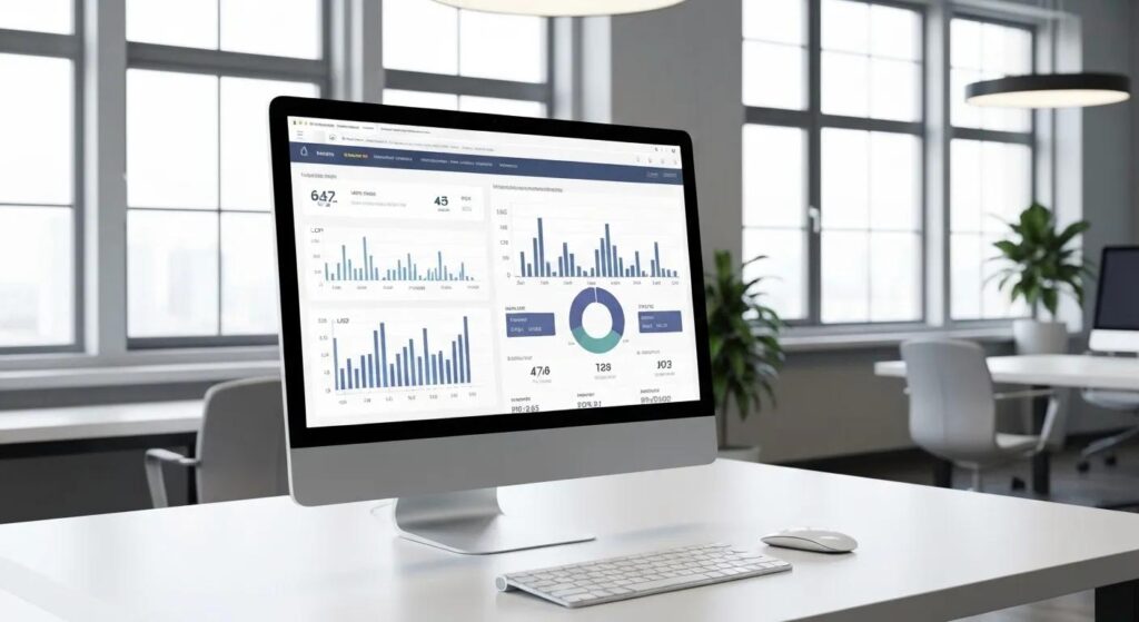 A computer screen displaying website performance metrics for Core Web Vitals in a modern office setting