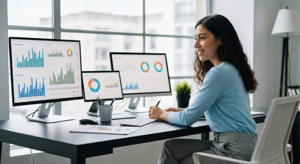 Person analyzing keyword data for blog topic generation