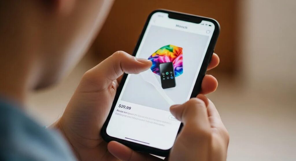 customer scrolling on a product in the phone