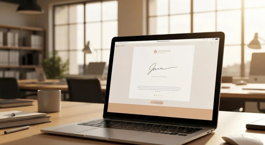 Close-up of a personalized email template on a computer screen in a modern office