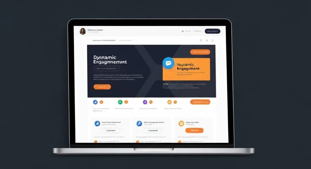 Laptop screen with personalized email design and engagement icons.