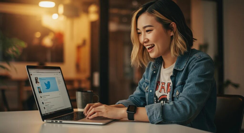 Startup founder engaging with their audience on Twitter