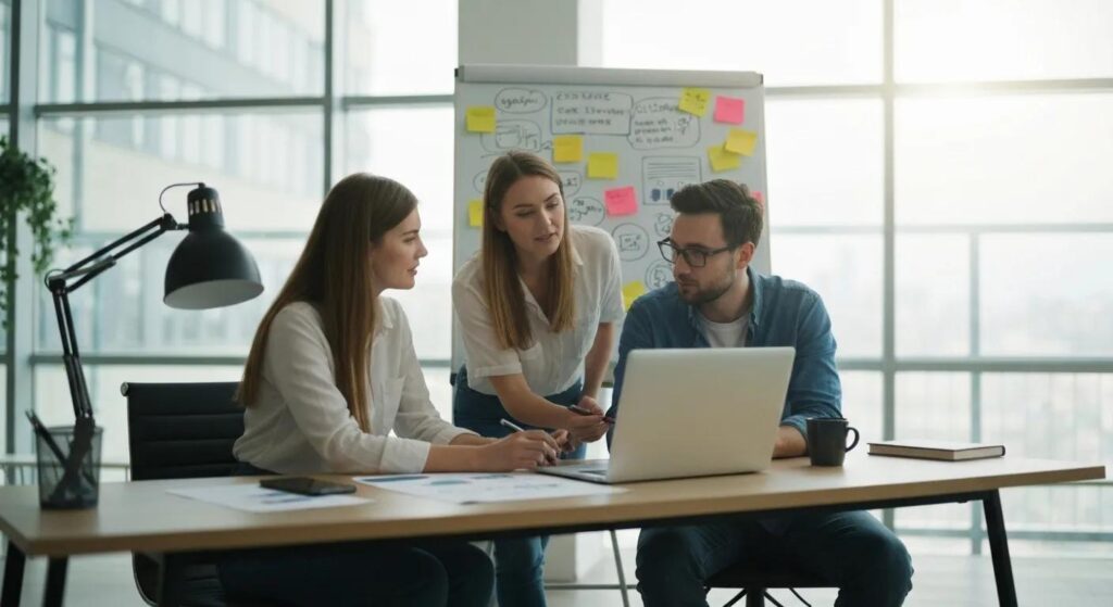 Small business team planning creative TikTok campaign ideas and cross-platform strategy for better engagement