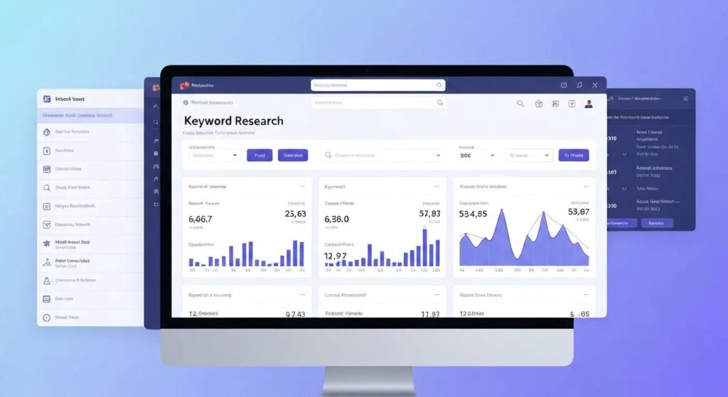 Computer screen showing keyword research tools for small businesses