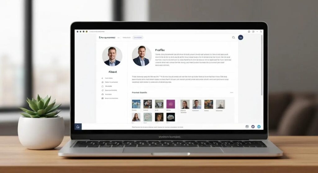 Well-structured LinkedIn profile on a laptop screen highlighting key elements for entrepreneurs