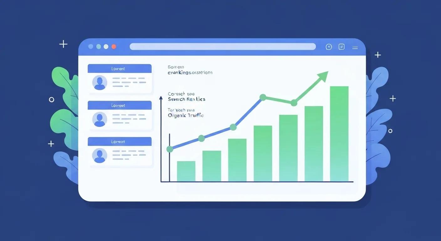 Illustration of a website improving search ranking gradually over time.