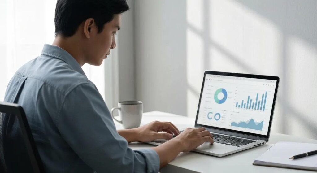 Person analyzing content optimization strategies for small business websites