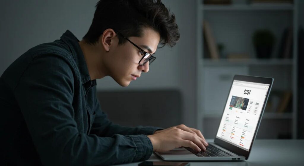Person searching for cost information online