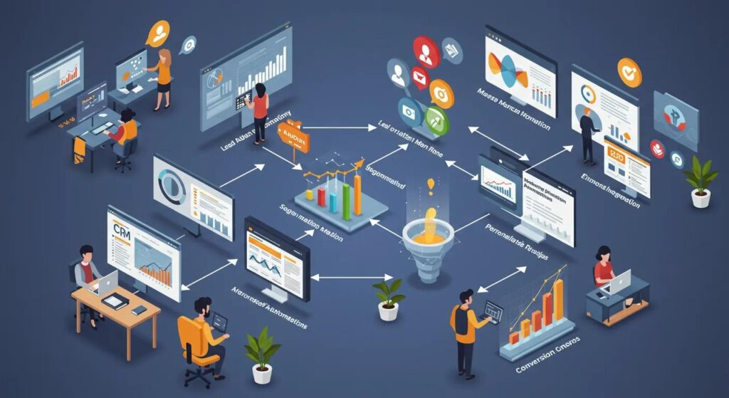 Graphic illustrating enhanced lead management processes and higher conversion rates.
