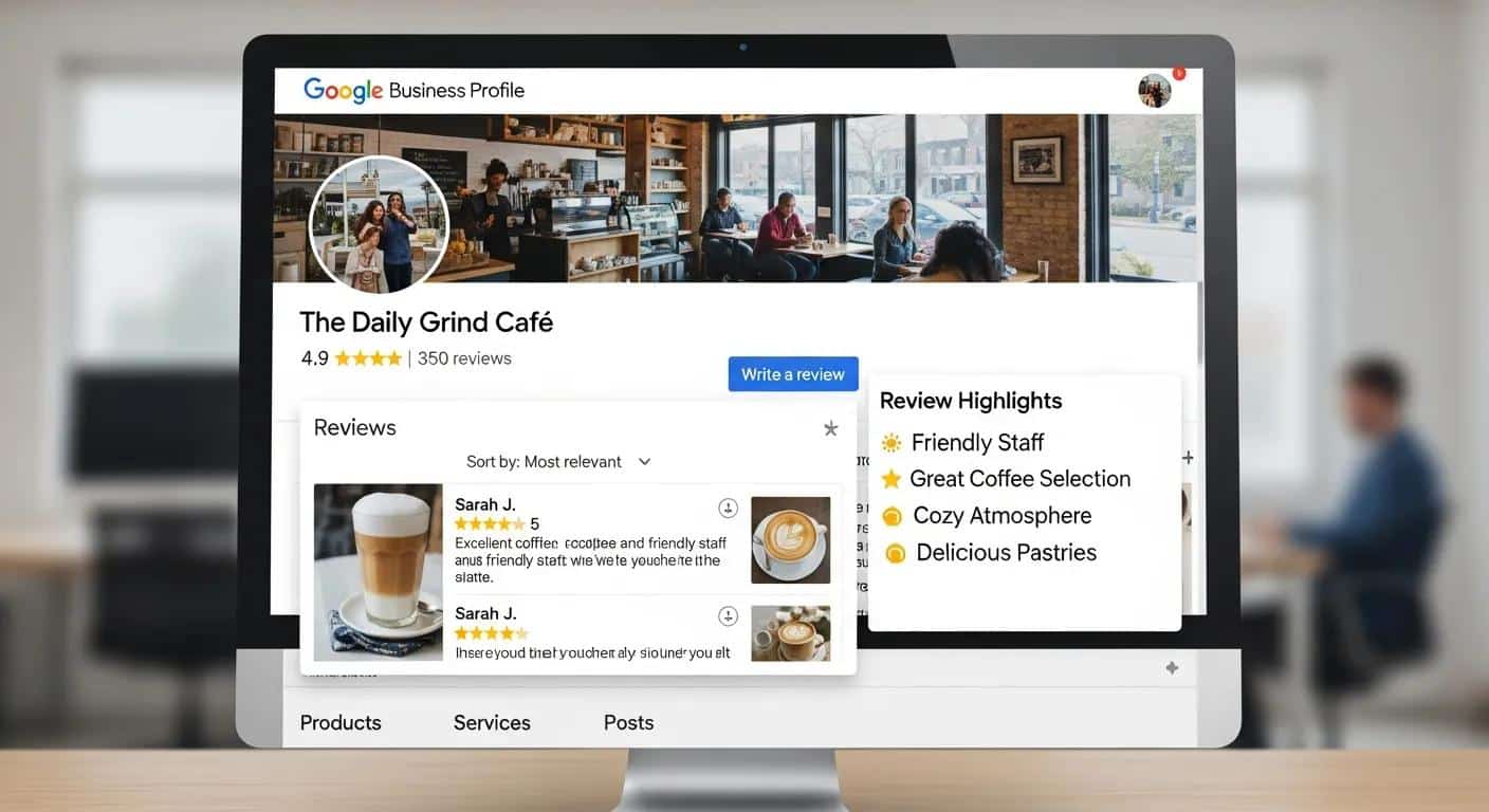 A perfectly optimized Google Business Profile, highlighting crucial sections designed to amplify your review benefits.