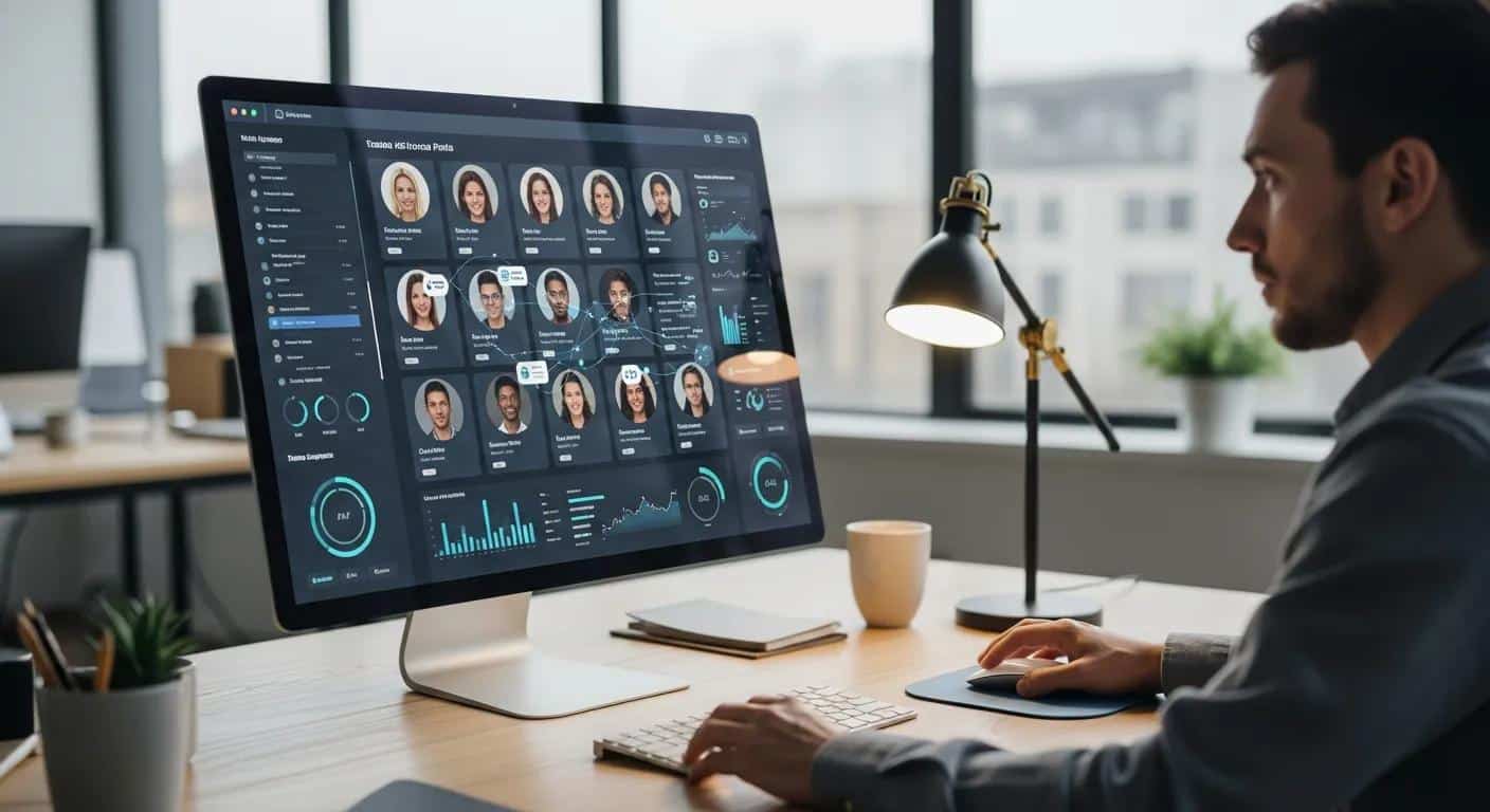 A person checking customer profiles on a desk for audience targeting.